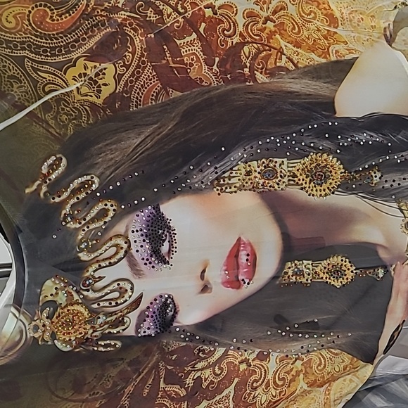 Womens Sheer used  open back blouse with  a few Rhinestones size large - Picture 4 of 6